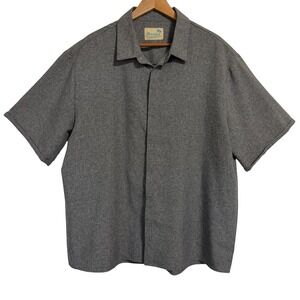 Royaura Hawaiian‎ Shirt Mens XXL Grey Short Sleeve Hidden Placket Textured Top